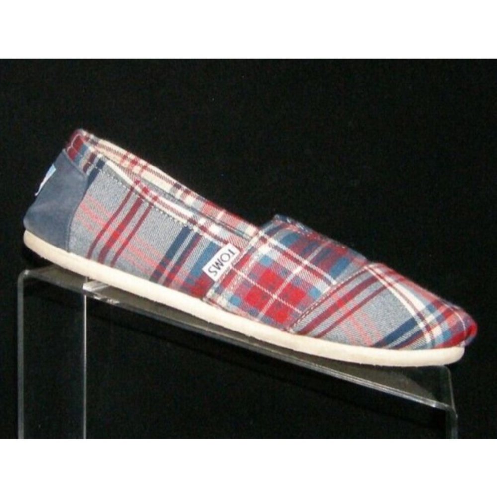 TOMS Alpargata multicolored plaid round toe slip on loafer flats 7.5 EU 38
